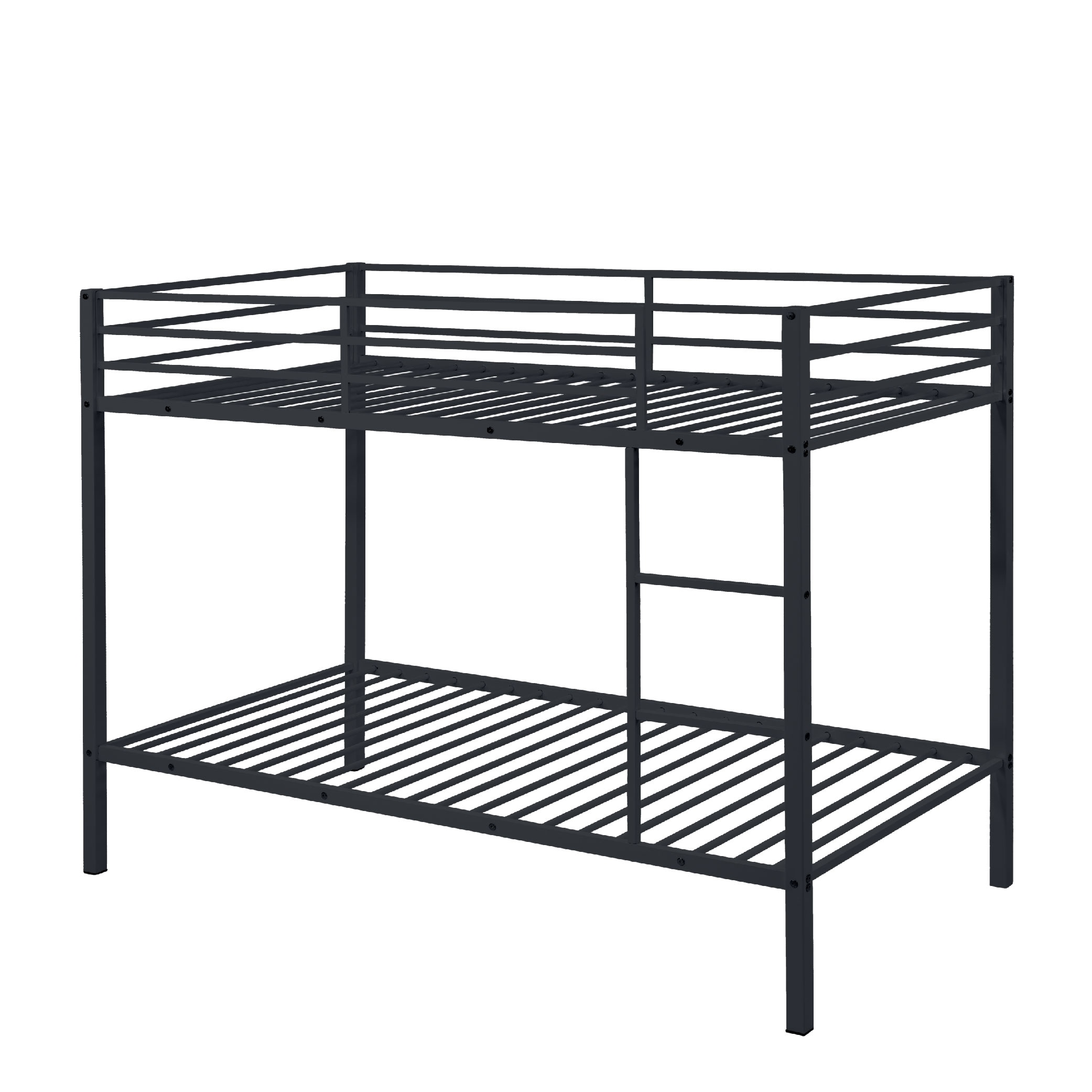Metal Bunk Bed Twin Over Twin, Low Profile Bunk Bed Frame WithBuilt-in Ladder, High Guardrail And Metal Slats, Space-Saving Twin Size Bed Frame For Kids Teens, No Box Spring Required, Black_voghion.com